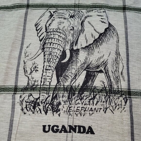 African Elephant Printed Kikoy Shirt Adult XL Beige Uganda Woven Hemp Pockets - Picture 11 of 12